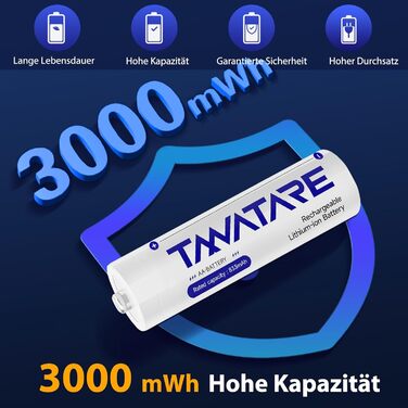 8 x Акумулятори Li-Ion AA з зарядним пристроєм, 1.5V, 2500 mAh, перезаряджувані, білі (чорні)
