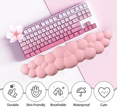 Підставка під зап'ястя JIKIOU Cloud з екошкіри та пам'ятію піною, ергономічна підкладка для клавіатури з антиковзаючою основою для ноутбука, Mac, геймінгу та офісу (рожева)