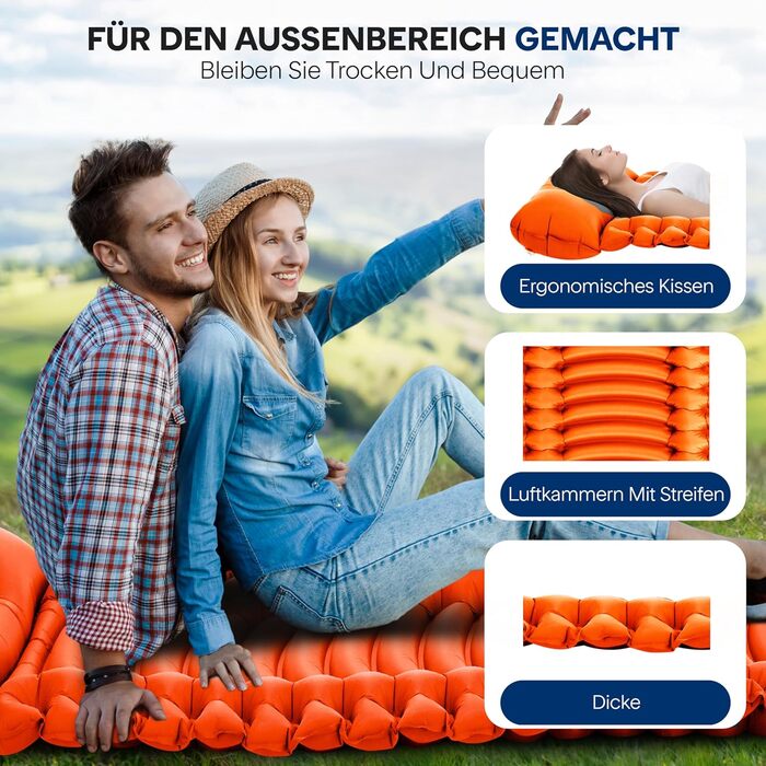 Набір для кемпінгу SereneLife: спальний килимок та спальний мішок з подушкою, водонепроникний та міцний, для походів, трекінгу та відпочинку на природі (Помаранчевий)