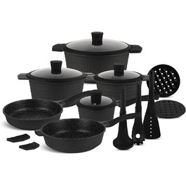 Набір каструль та сковорідок EDENBERG 15 предметів для індукційних плит, з антипригарним покриттям | Набір посуду, каструлі, сковороди для індукції EB-5645