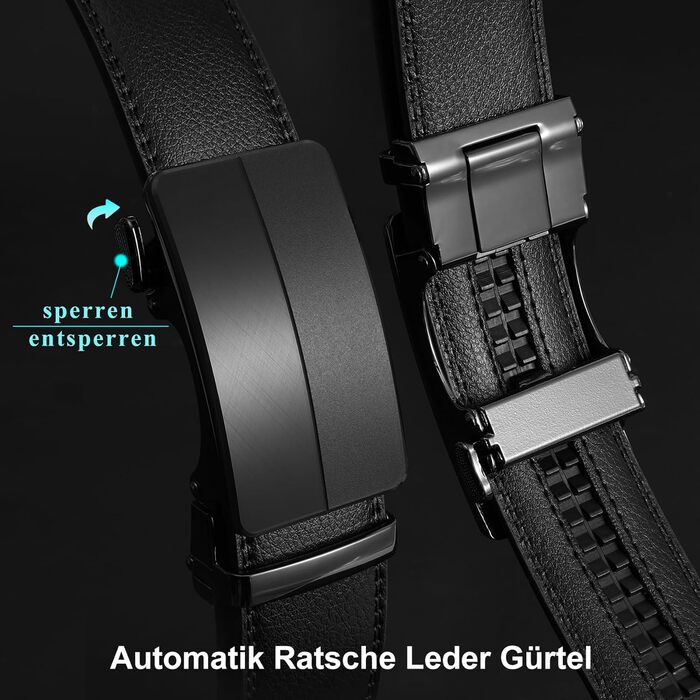 Чоловічий шкіряний ремінь WHIPPY Automatik з пряжкою, ширина 35 мм, чорний, довжина 115 см (підходить для штанів 85-100 см)