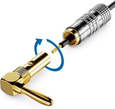 Набір бананових конекторів deleyCON 4 шт. 90° з позолотою, гвинтовий, для акустичних кабелів, 0,75-4,5 мм, Hi-Fi, домашній кінотеатр