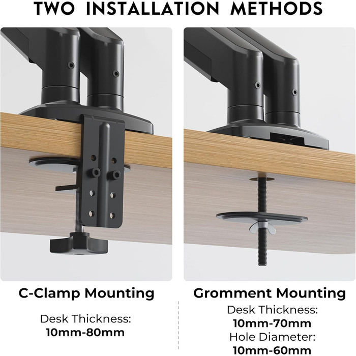 Підставка для монітора BONTEC для 2 моніторів, 14-34 дюйми, газліфт, VESA 75/100, регульована, поворотна, 360°, ергономічна, з кабелеуправлінням, для дому/офісу та геймінгу