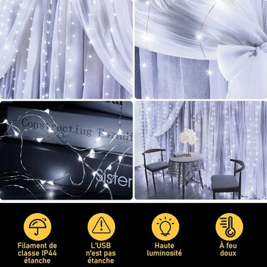 LED штора Anpro 3x3м, USB, 8 режимів, тепле світло - декор для дому та вечірок