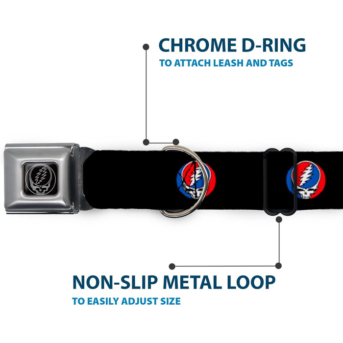 Нашийник для собак Buckle-Down з пряжкою Steal Your Face Repeat - чорний, 1 дюйм, розмір 15-26 дюймів