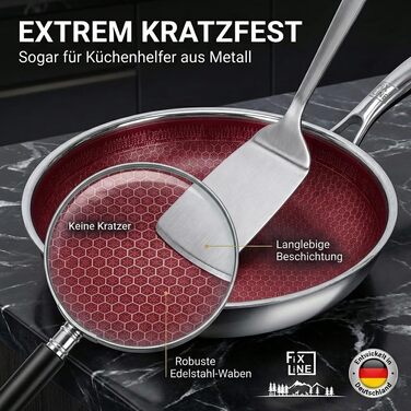Сковорода FIXLINE BLACK FOREST 28 см RED Edition – антипригарна, без PTFE, для всіх плит (індукція), духовки до 230°C