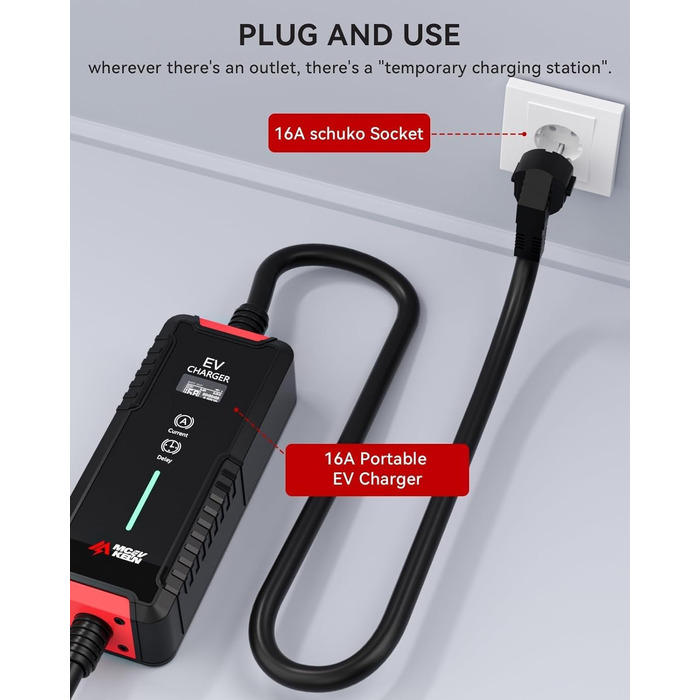 Кабель для зарядки електромобіля Type 2 Schuko 3.6 кВт, 12м, IP65, 16A, Mode 3