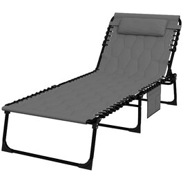 Шезлонг Outsunny, розкладний, з подушкою, стійкий до погодних умов; 188 x 65 x 36 см, сірий + чорний