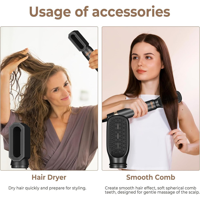 UKLISS Фен-щітка 6 в 1: Локони, об'єм, випрямлення та сушка - 1000W. Набір для створення зачісок з автоматичним завиванням, щітка-фен, круглі щітки, випрямна щітка (Чорний)