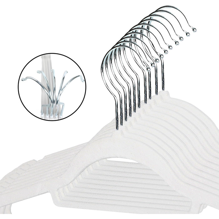 Набір вешалок для одягу SVITA (10 шт.) - вешалки для костюмів, антиковзаючі, з оксамиту, білі