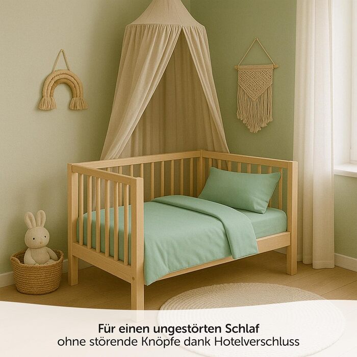 Набір постільної білизни для дитячого ліжечка MAKIAN для малюків, 100x135 см, 40x60 см | 100% бавовна, дихаюча, легка у догляді | З готельними застібками, сертифікат Oeko-Tex (Колір: Айсис-зелений)