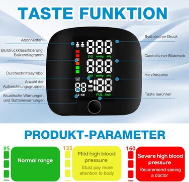 Тонометр на зап'ясті ADDLIVE Digital - точний вимір артеріального тиску з LCD-дисплеєм та пам'яттю на 99 показників, автоматичне озвучування (німецька мова)