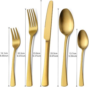 Набір столових приборів Bestdin 30 предметів з нержавіючої сталі, матове золото. Набір ножів, виделок, ложок для 6 осіб, посудомийна машина