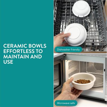 Набір мисок для тварин Navaris (2 шт.) - миски для котів та собак, кераміка, 350 мл, білий/чорний