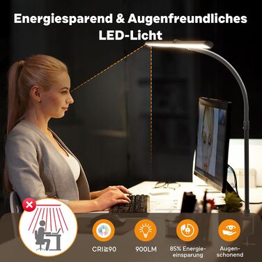 APMIEK LED Desk Lamp with Adjustable Gooseneck - 24W, 80cm, Dimmable, Eye-Protection, Clamp-On, Daylight Task Lamp for Office & Home