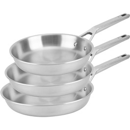 Набір сковорідок Florina Lucida (3 шт.) з нержавіючої сталі | 20, 24, 28 см | 3-шарова конструкція | Алюмінієвий сердечник | Для духовки | Ергономічна ручка | З дзеркальним блиском | Для всіх типів плит