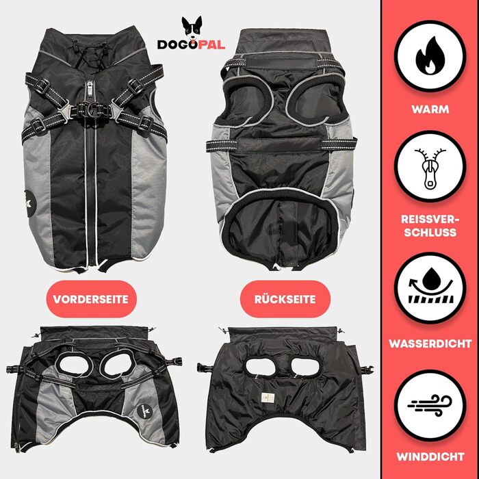 DOGOPAL Raincoat for Dogs with Integrated Harness – Waterproof Dog Raincoat, Windproof Dog Coat, Reflective Rain Jacket for Small & Large Dogs, High Visibility (Gray, #3)