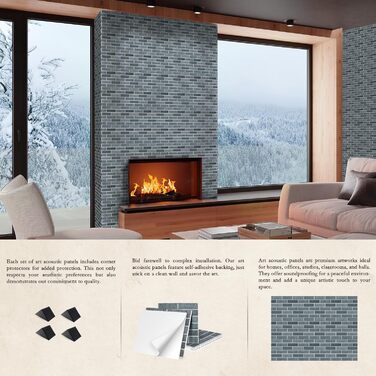 Акустичні панелі JBER самоклейні для звукоізоляції, шумопоглинаючі стінові панелі «цегляний» для студії, геймерської кімнати та офісу, 30x30x1 см, 12 шт, колір чорний крейда