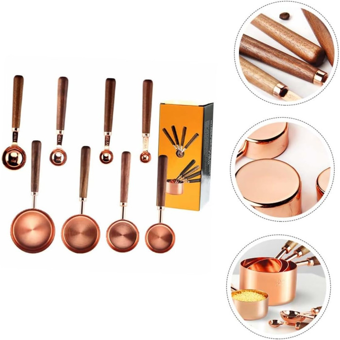 1 Backing Tools, Wiggle Spoon, Measuring Spoon, Mini Salt, Kitchen Accessories, Fruit Measuring Cup, Stainless Steel, Milk Powder Spoon, Graduated Cups, Stainless Steel, Metal, Walnut