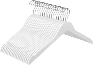 SONGMICS Wooden Clothes Hangers, 20 Pack, Clothes Hangers with Notches, for Jackets, Coats, Suits, Shirts, 360° Swivel Hook, Non-Slip, Length 44 cm, White, CRW003WT20