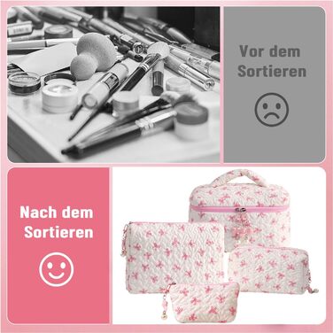 Набір косметичок з квітами для дівчаток та жінок, бавовняні культки, косметичні сумочки, естетичний стиль Clean Girl, рожевий бантик