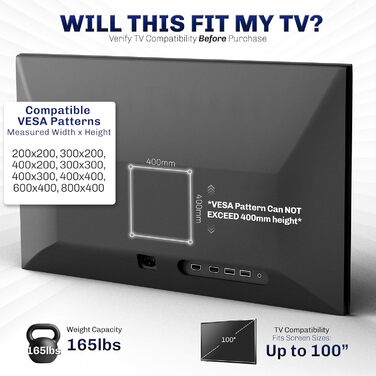 Настінне кріплення VIVO для LCD/LED телевізора 60-100 дюймів, VESA, чорне - MOUNT-VW100F