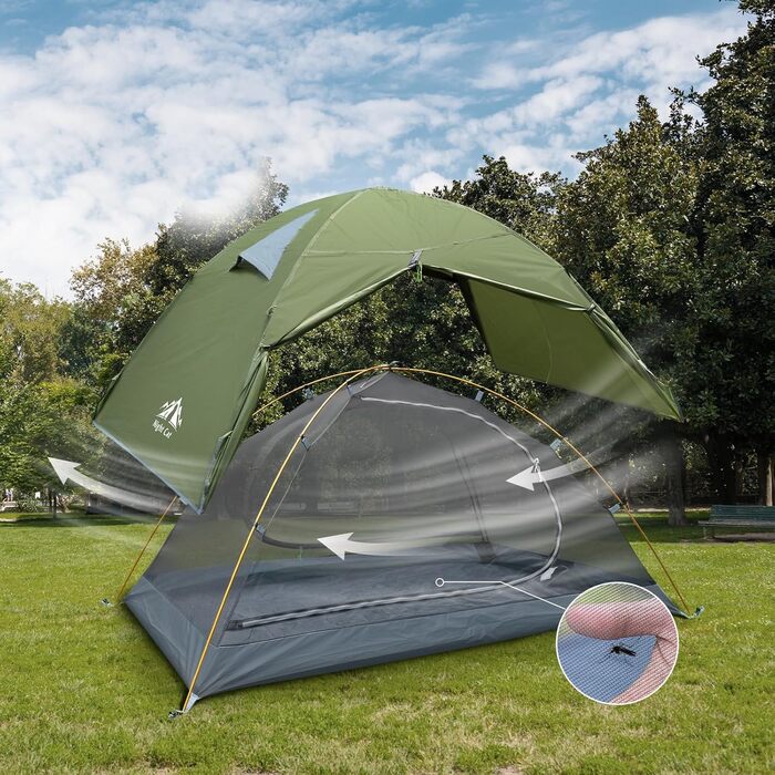 Намет Night Cat Camping для 2 осіб: Водонепроникний, легкий, 3 сезони, з тамбуром, зелений