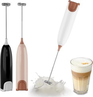 Електричний піноутворювач для молока Aischens: ручний міні-міксер для кави, вершків, яєць, лате, матча (білий-рожевий)
