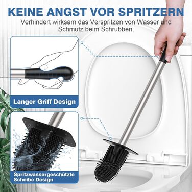 Набір для чищення унітазу FUNPALA з нержавіючої сталі та силікону, 2 насадки, тримач, сріблястий