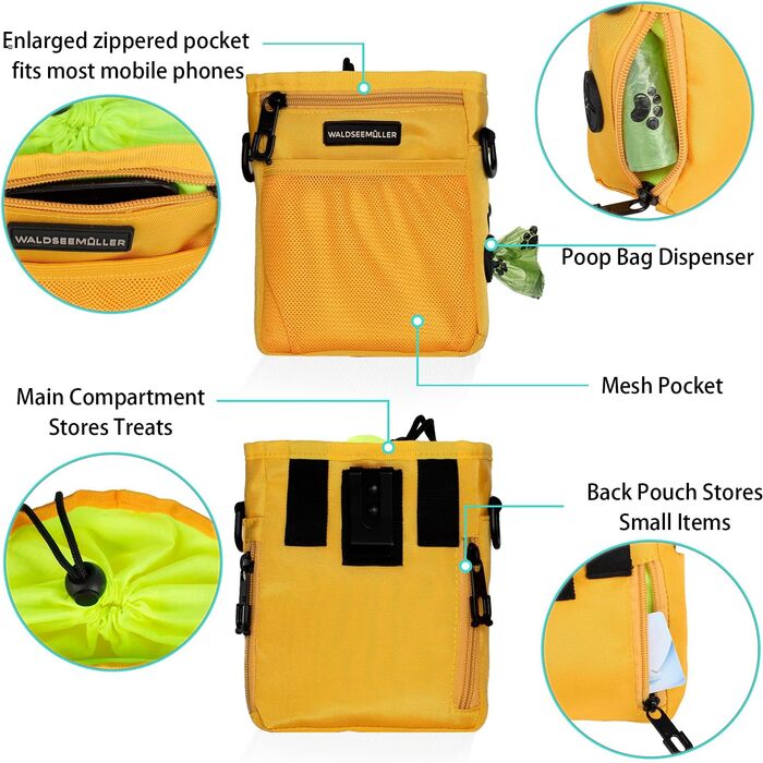 Сумка для корму для собак Waldseemüller, тренувальна сумка для домашніх тварин, підходить для собак маленьких та великих порід, з диспенсером для пакетів для екскрементів, карабіном, регульованим поясним ременем та плечовим ременем
