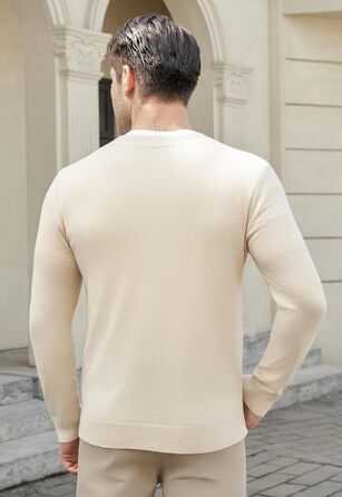 Чоловічий светр з V-подібним вирізом KUYIGO, в'язаний, з ґудзиками, з кишенями, легкий, м'який, apricot (3XL, XL)