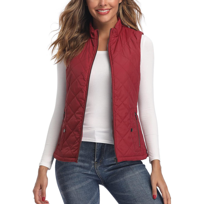 Жіноча жилетка LONGKING легка з коміром, без рукавів, червона. Ідеальна для активного відпочинку та повсякденного носіння.