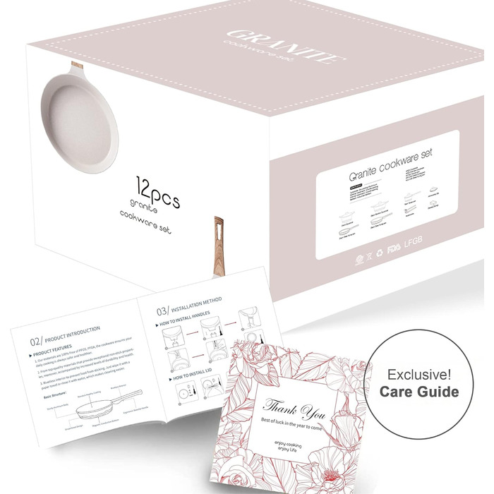 Набір посуду RIOVARM з індукційним покриттям Granit Antihaft: каструлі, сковороди, кришки, лопатка. Без PFOA.