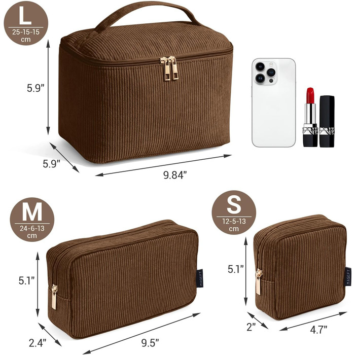 Косметичка MAGEFY: 2 шт. бежева + 3 шт. коричнева. Органайзер для макіяжу, дорожній, з відділеннями