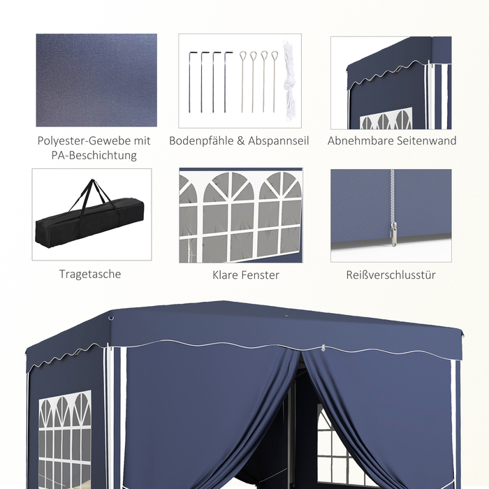 Outsunny Folding Gazebo 3 x 3 m with Side Walls & Windows, UV Protection, Garden Gazebo for Parties, incl. Carry Bag, Blue