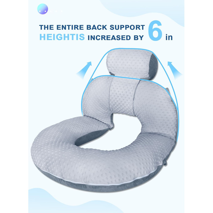 Інсен подушка для читання, спинка для сидіння в ліжку, для читання, відпочинку, медсестер, дорослих, матерів, дітей, для пресування живота, блакитна (з велюровою обробкою)