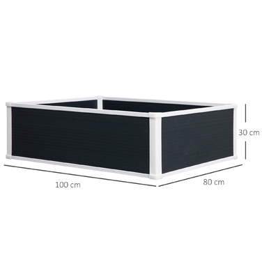 Outsunny Raised Garden Bed Planter Box with Drainage Function for Herbs and Flowers, Plastic Grey 100x80x30cm Ideal for Patio