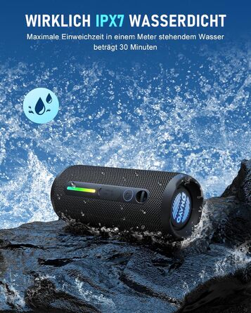 Портативна Bluetooth колонка OHAYO 24W з RGB підсвіткою, Bass Boost, 30 годин роботи, IPX7, підтримкою дзвінків та водонепроникністю для відпочинку на природі, вечірок, пляжу, саду (чорна)