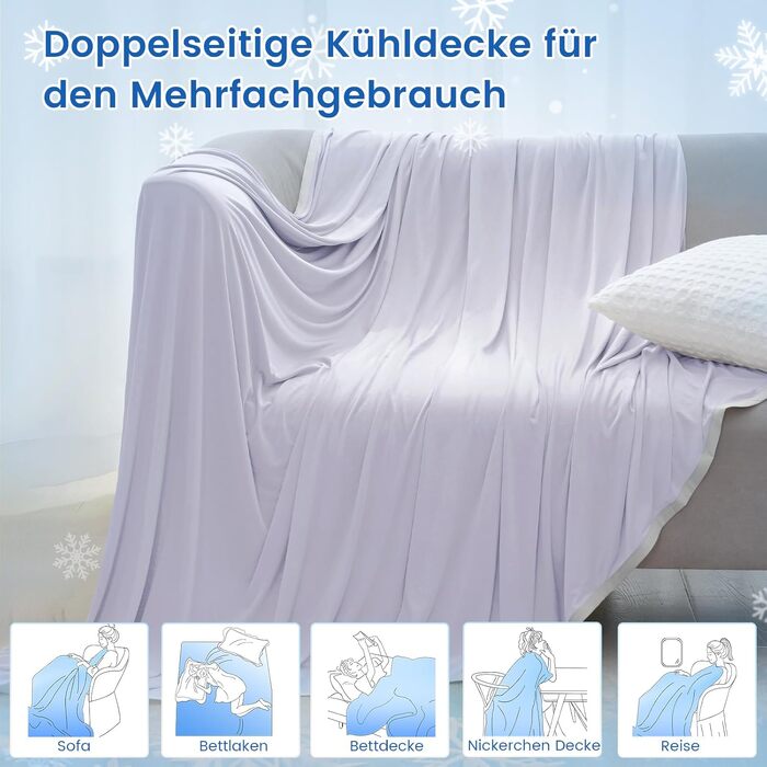 Охолоджуюча ковдра Arc-Chill Q-Max 0.5 Lavendelblau 220x240 см - двостороння, самоохолоджуюча, поглинає піт, дихаюча, сіра, для ліжка, дивана, подорожей