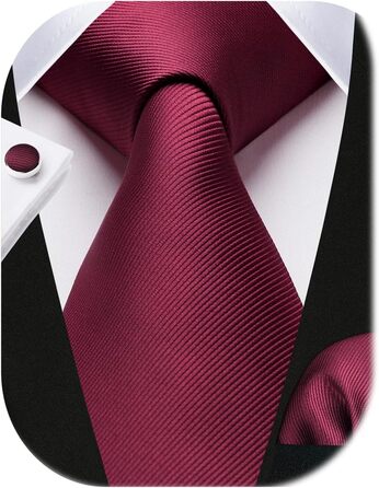 Чоловіча краватка та нагрудний хустинка HISDERN для весілля, бордово-білий, з запонками