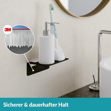 WEISSENSTEIN Badablage without Drilling - Stainless Steel Shelf for the Bathroom - 14 x 9.5 x 5 cm (14 cm, Black)