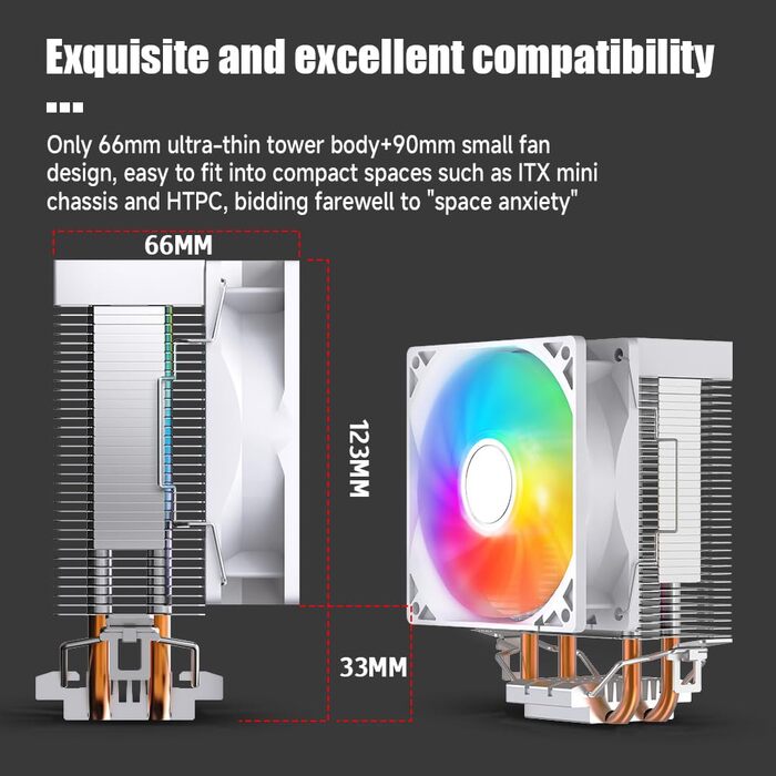 Кулер для процесора Jungle Leopard KF420E з дисплеєм температури, 4 теплові трубки, 155 мм висота, 120*120*25 мм вентилятор 1800RPM ARGB PWM, для LGA 115X/1200/1700/1366/2011/1851, AM4/AM5 (Чорний) (K200-WH)