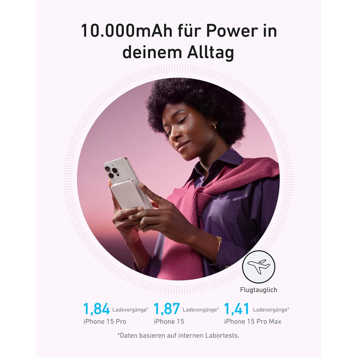 Anker MagGo Powerbank 10000mAh: портативний зарядний пристрій з MagSafe для iPhone 16/15/14/13 (Рожевий)