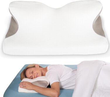ELONEO Neck Pillow Visco: Neck pillow including cover, side sleeper head pillow with memory foam, 60x32 cm