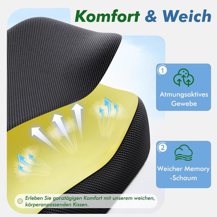 Подушка ортопедична з піни Memory Foam Benazcap для сидіння: зняття тиску, для авто, офісу, геймінгу, дому. Знімний чохол (45x41x8 см)