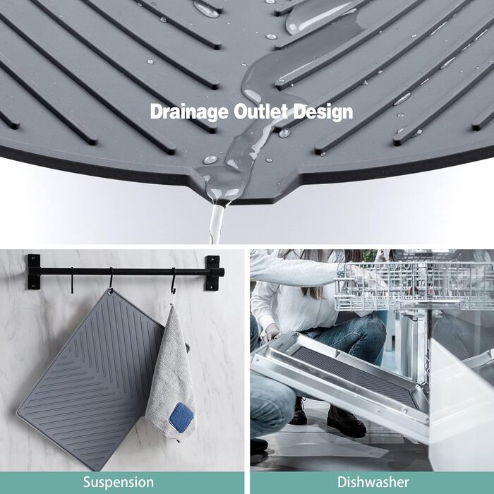 Силиконова підставка для сушіння посуду IYYI (LSD-Black) - велика, термостійка, швидковисихаюча, 23.5 x 15.2 дюймів