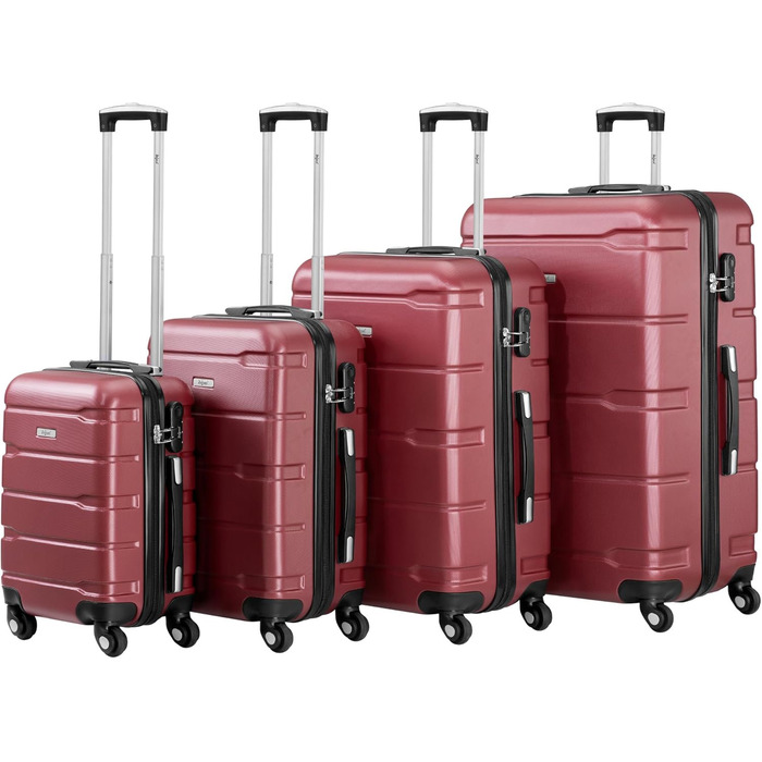 Набір валіз Zelsius 4 шт. з ABS, з кодовим замком, 4 колеса, внутрішній роздільник | Набір валіз 4 шт., Trolley, велика валіза, Luggage Set, ручна валіза (Червоний, 4-частинний)