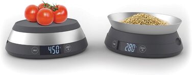 Joseph Joseph SwitchScale 2-in-1 Kitchen Scale - Digital, 5kg Capacity, Metric & Imperial LCD Display, Battery Powered - Gray