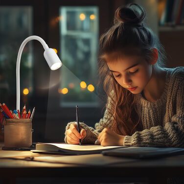 LED Лампа для читання на ліжко з кліпсою da LIGHT, диммер, 3 режими, USB, для навчання, роботи (біла)