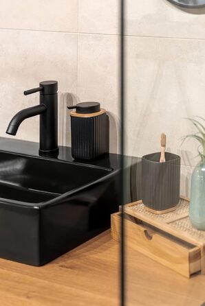 Дозатор для мила WENKO Rotello, 250 мл, з бамбуковими деталями, для мила та засобів для миття посуду, чорний/натуральний